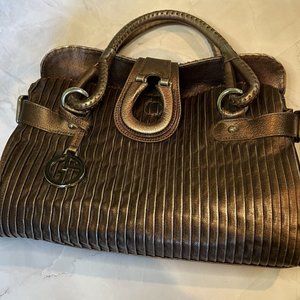 Giorgio Armani Metallic Brown Pleated Leather Purse